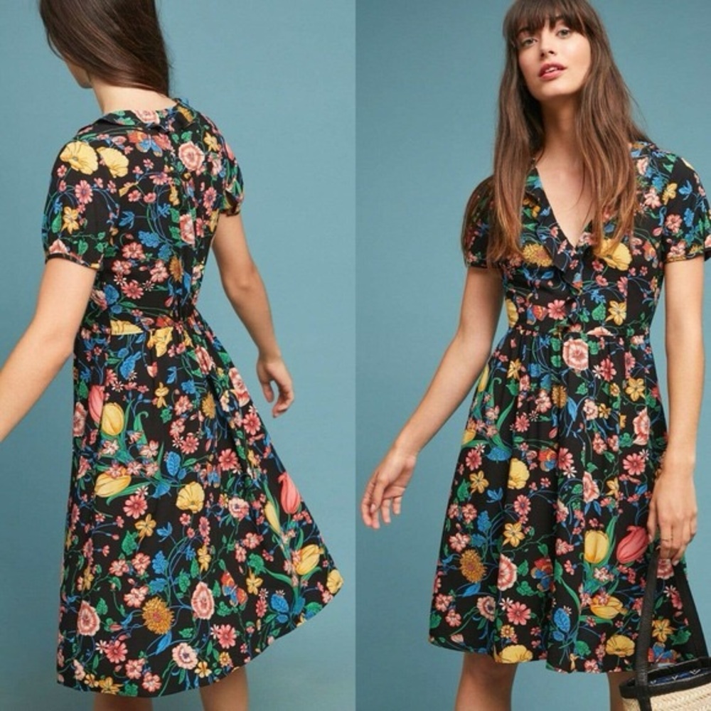 ANTHROPOLOGIE Bloedel Dress Black Floral MAEVE